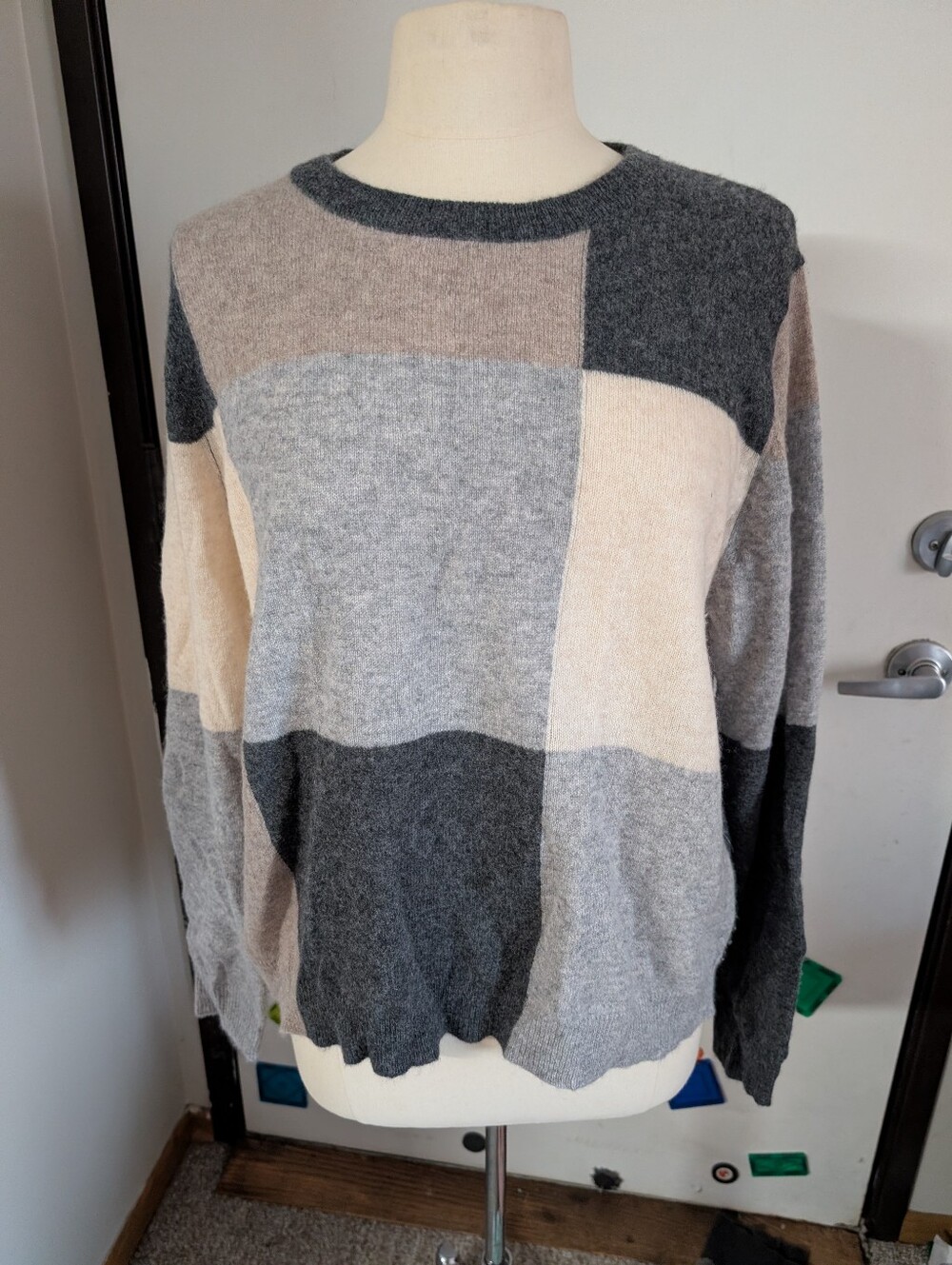 Philosophy Colorblock Crewneck Sweater in Gray, Cream, and Charcoal